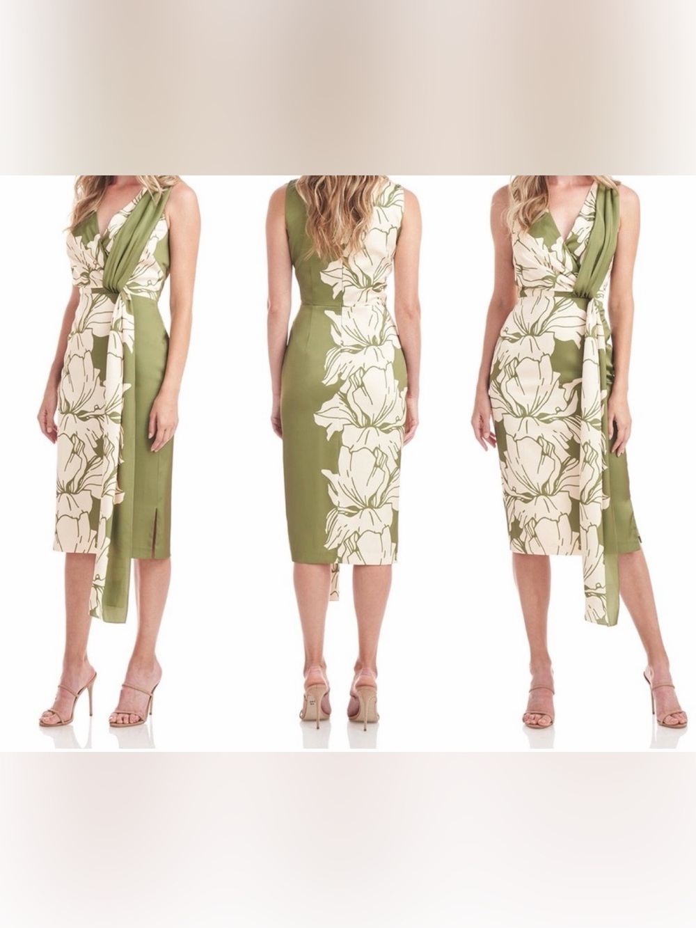 Kay Unger New York Satin Elle Sash Cocktail Dress 6 New Midi